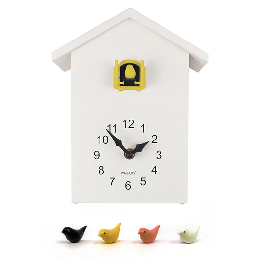 WC2089T - White Cuckoo Table Clock - Yellow Window