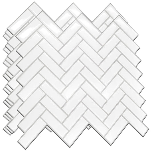 WT3D2005 - White Herringbone Glossy 3D Sticker Tile 28 x 20cm (11 x 8 in) - 8pcs in a pack