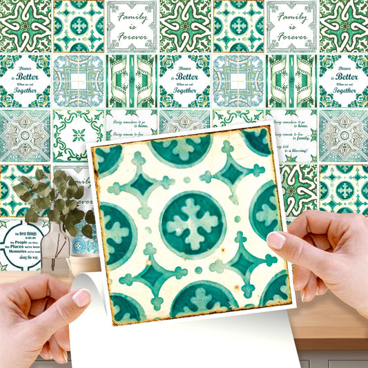 WT1515 - English Quote Vintage Green Tile Sticker - 15 cm x 15 cm - 24 pcs