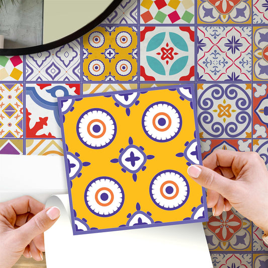 WT1529 - Colourful Moroccan Tiles Wall Stickers - 15 cm x 15 cm - 24 pcs.