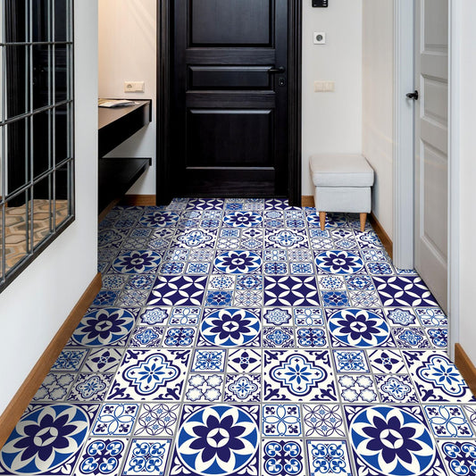 WFS6010 - Spanish and Moroccan Blue Tiles Melange Floor Sticker 120cm x 60 cm