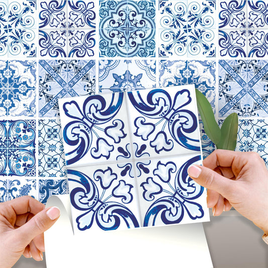 WT1587 - Blue Turkish Mediterranean Wall Tiles Sticker Set - 15 x 15 cm (6 x 6 in) - 24 pcs