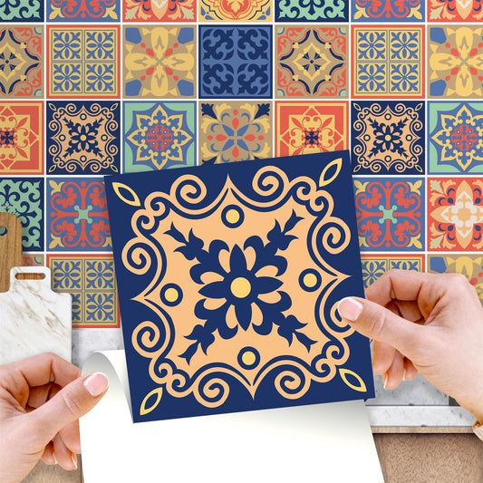 WT1568 - Mara Colourful Mix Mediterranean Wall Tile Sticker Set - 15 cm x 15 cm - 24 pcs