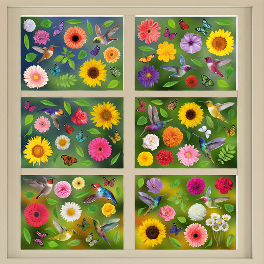 C2WSW020 - Small Hummingbirds with Summer Bouquet With Butterflies Window Clings - WSW3002 + WSW6010