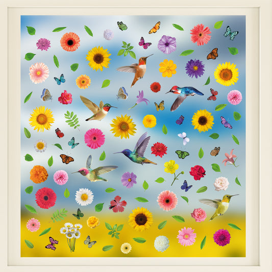 C2WSW023 - Huge Hummingbirds with Summer Bouquet With Butterflies Window Clings - WSW3003 + WSW6010