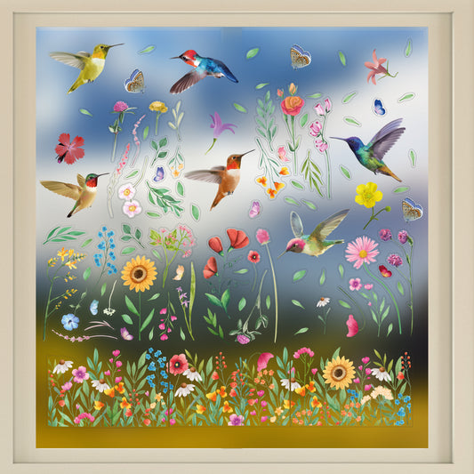 C2WSW024 - Huge Hummingbirds with Watercolour Wildflower Meadow Window Clings - WSW3003 + WSW6011