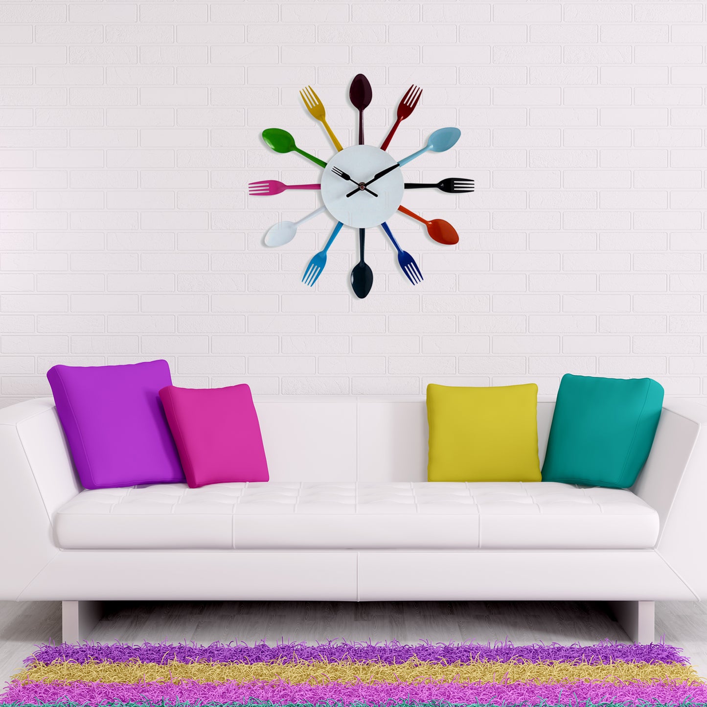 WC2044CU - Colourful Kitchen Cutlery Wall Clock