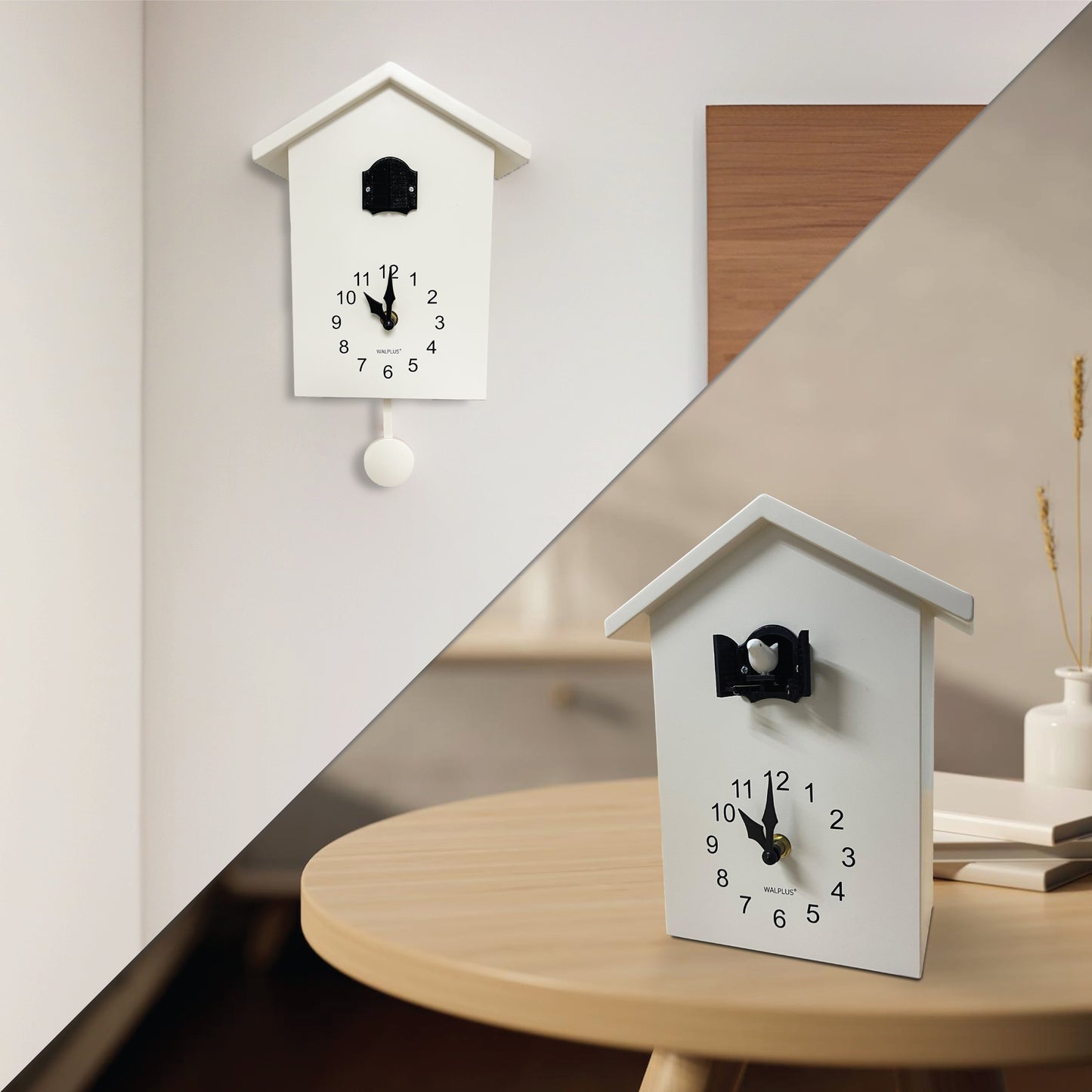 WC2088T - White Cuckoo Table Clock - Black Window