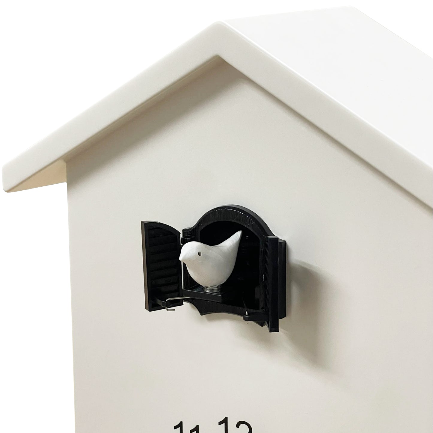 WC2089T - White Cuckoo Table Clock - Yellow Window