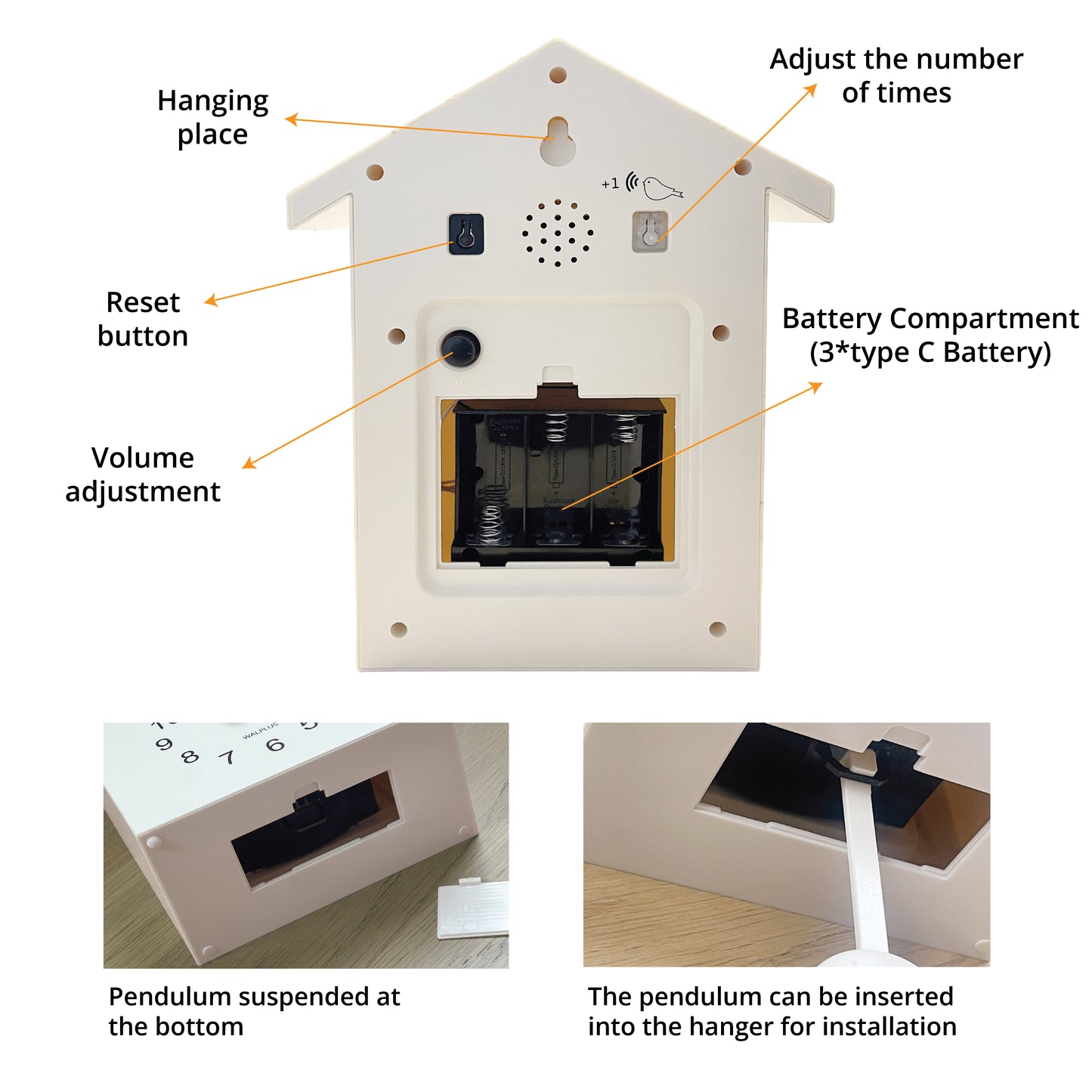 WC2088 - White Cuckoo Clock - Black Window