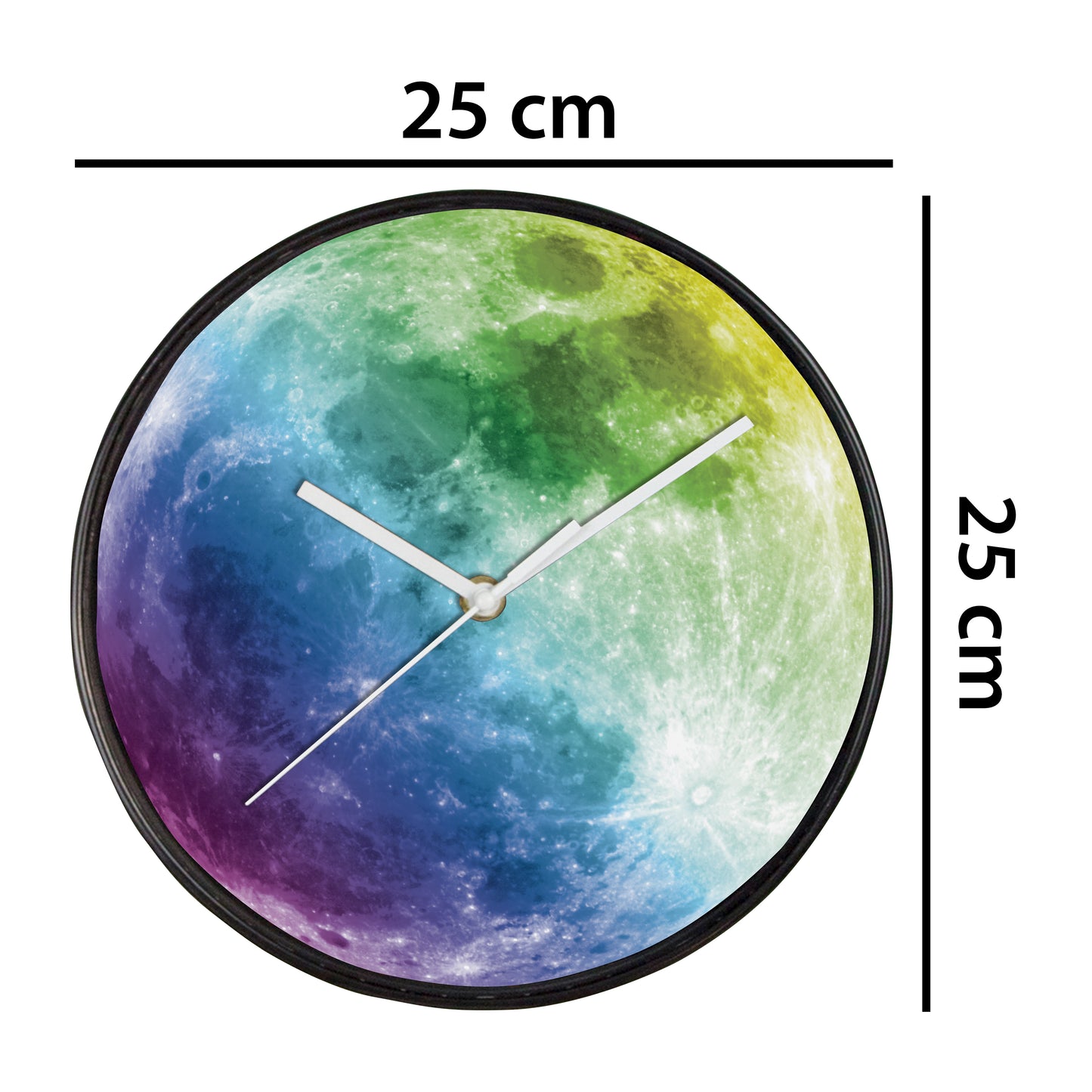 WC2097 - Glow in Dark Colourful Moon Wall Clock - 25 cm / 9.8 in