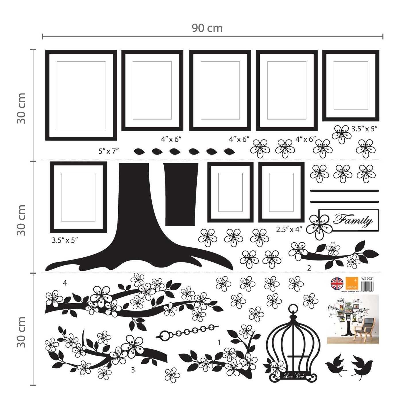 COM - Photo Frame Birdcage WS9021 + Family Birds Quote WS3023