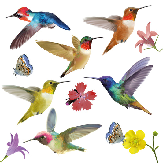 (WSW3003 x 2 PACKs) - Big Hummingbirds Window Clings
