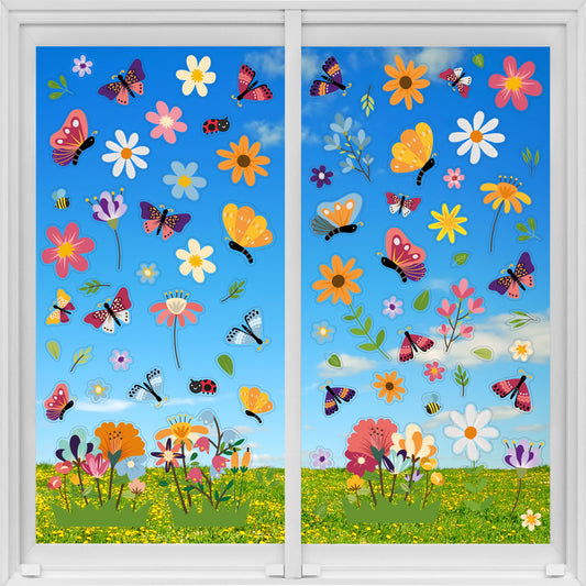 WSW6009 - Butterflies In The Meadow Of Flowers Window Clings