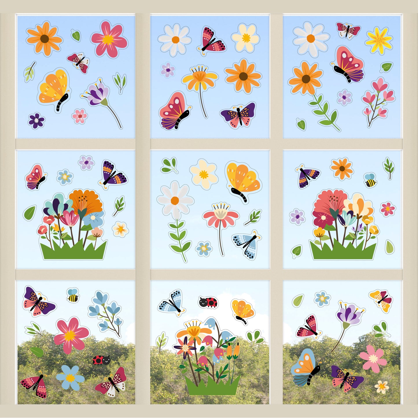 WSW6009 - Butterflies In The Meadow Of Flowers Window Clings
