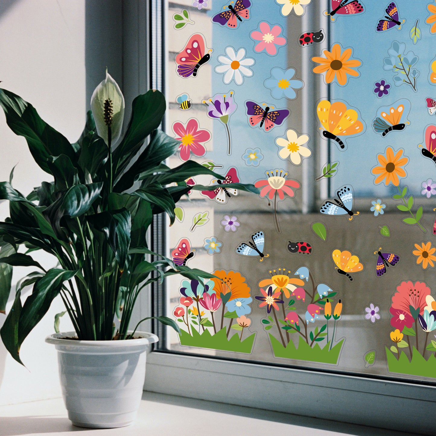 WSW6009 - Butterflies In The Meadow Of Flowers Window Clings