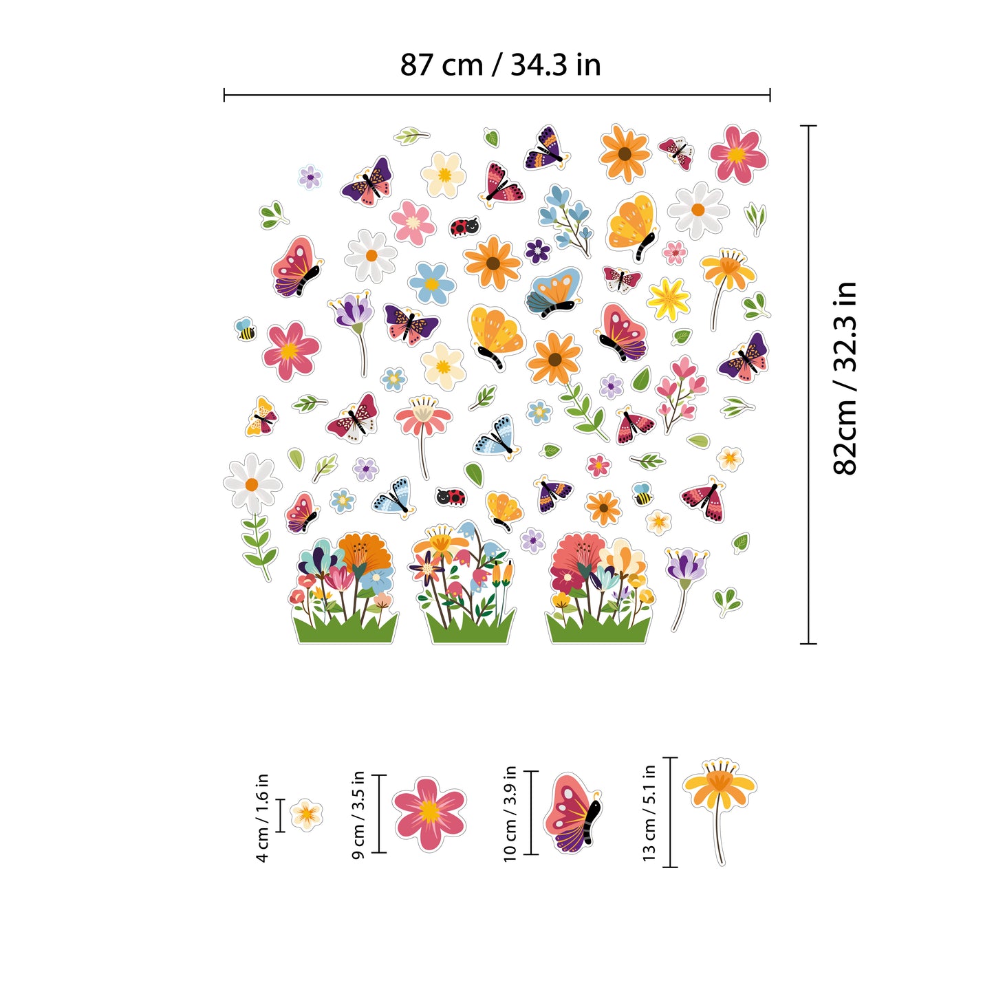WSW6009 - Butterflies In The Meadow Of Flowers Window Clings