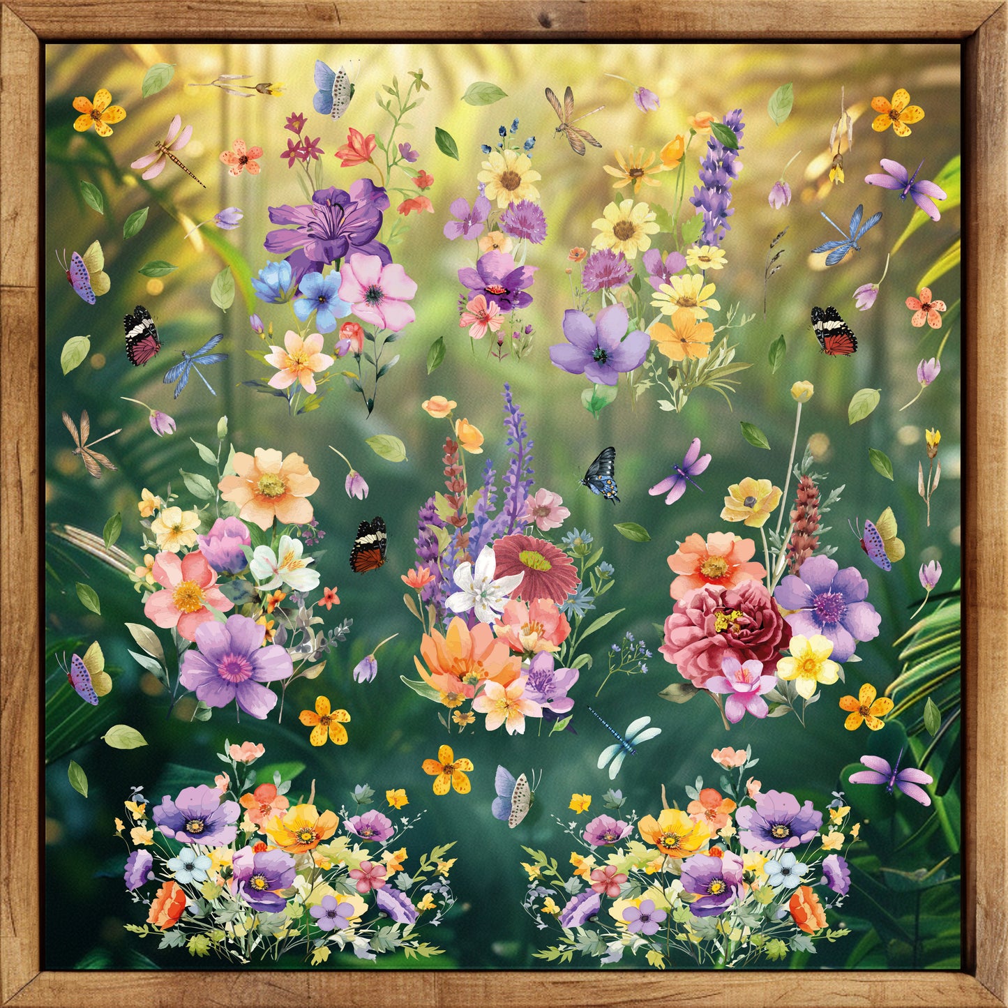 WSW6018 - Colourful Flowers with Dragonflies and Butterflies Window Clings