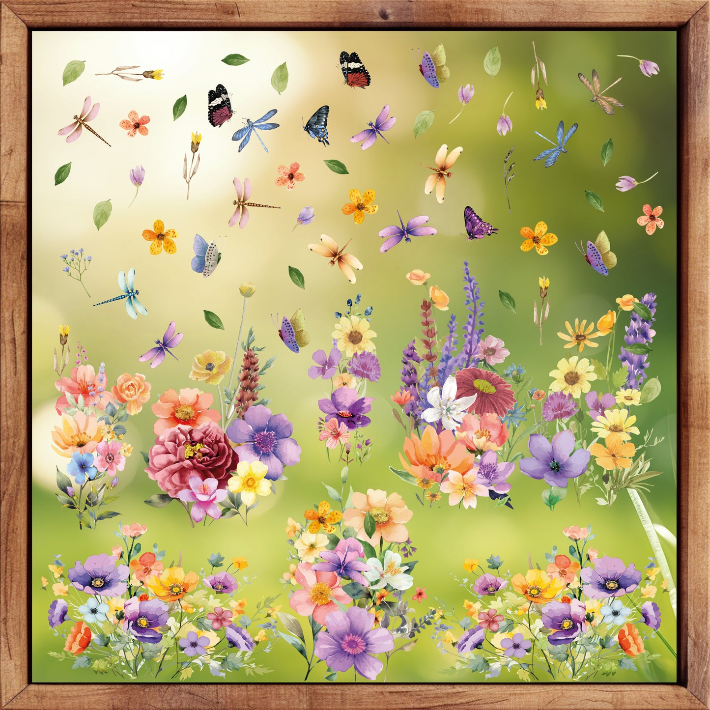 WSW6018 - Colourful Flowers with Dragonflies and Butterflies Window Clings