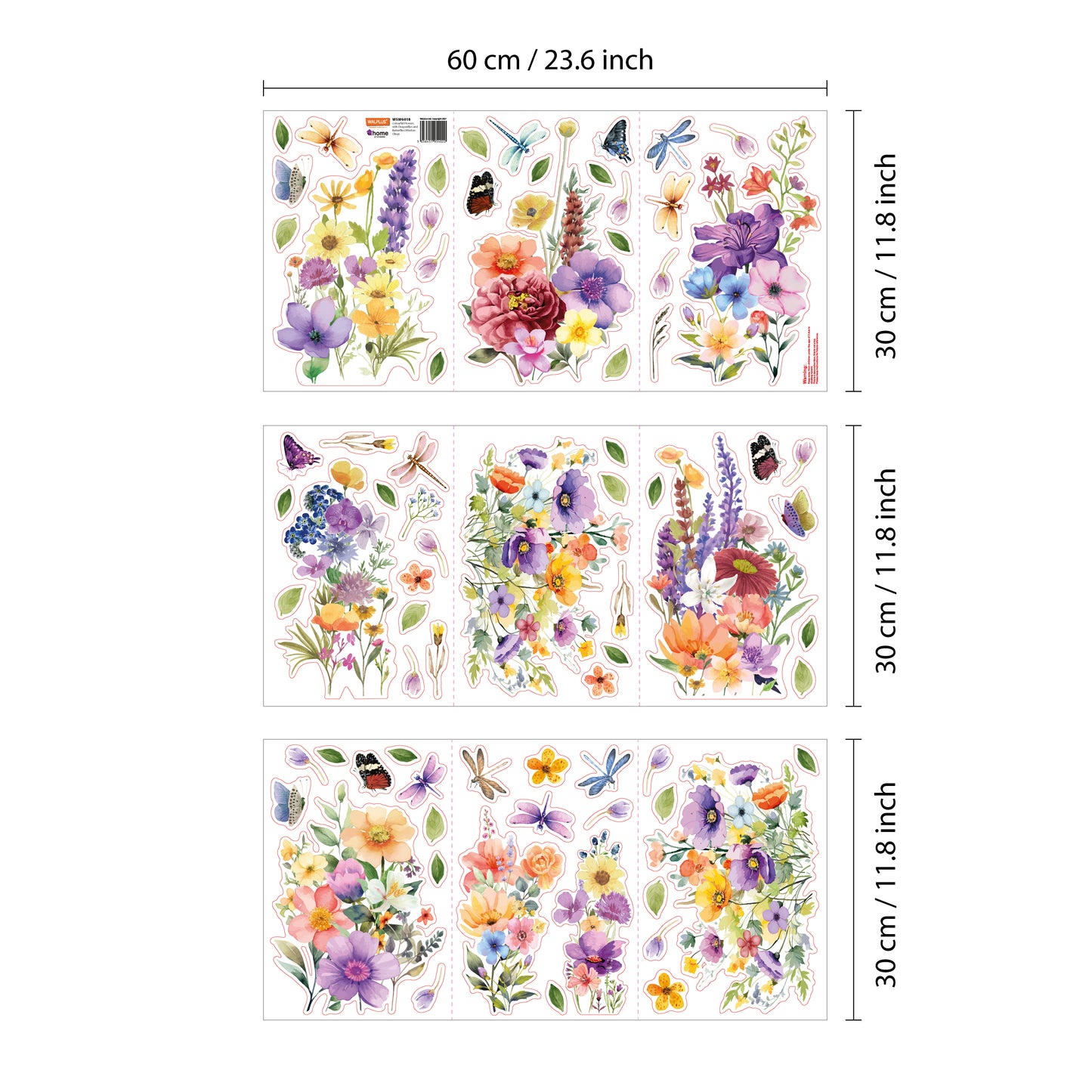 WSW6018 - Colourful Flowers with Dragonflies and Butterflies Window Clings