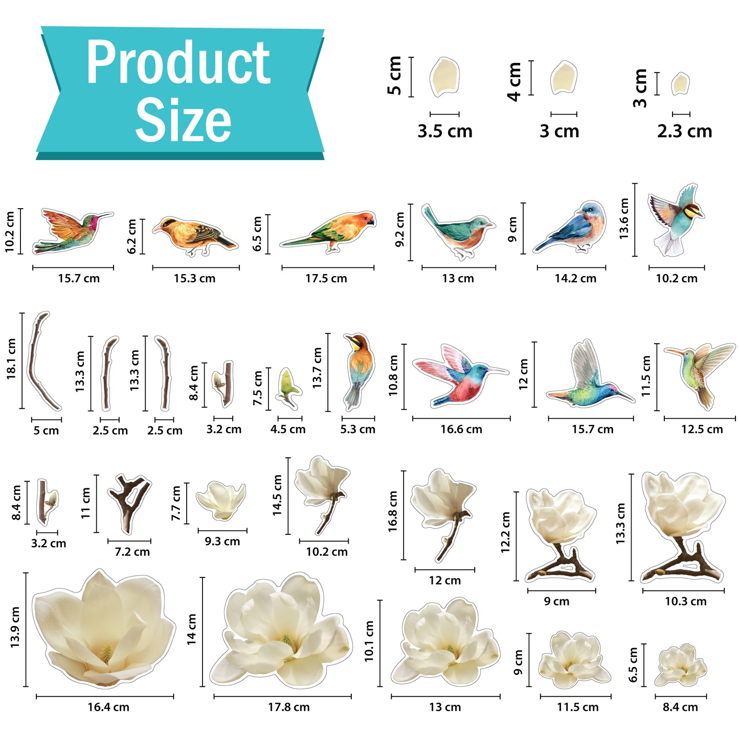 WSW6023 - White Magnolia Flowers with Birds Window Clings