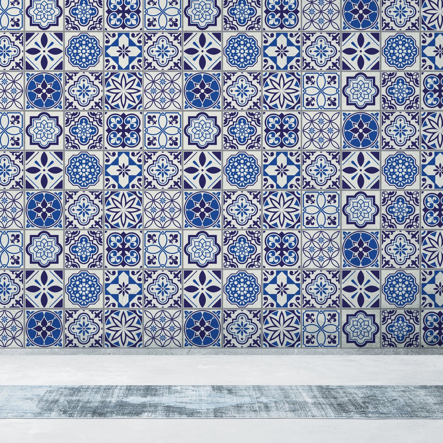 WT1501 - Spanish & Moroccan Blue Tiles Mix Wall Stickers - 15 cm  x 15 cm - 24 pcs.