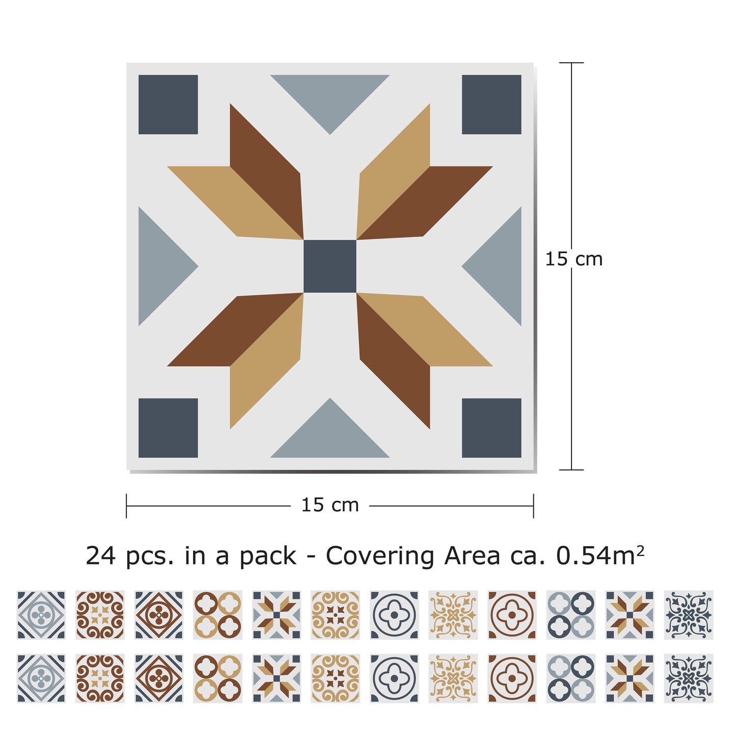 WT1504 - Azulejo Tiles Wall Stickers - 15 cm x 15 cm - 24 pcs.