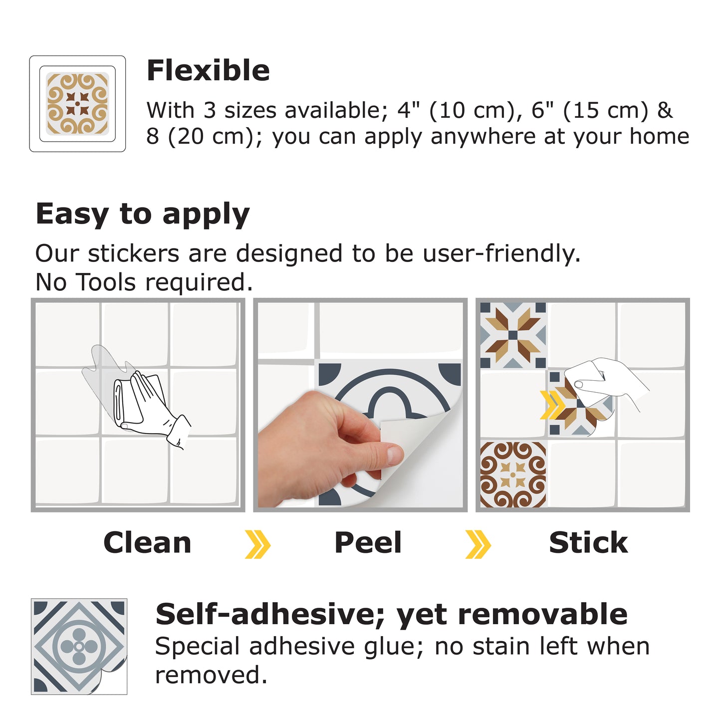 WT1504 - Azulejo Tiles Wall Stickers - 15 cm x 15 cm - 24 pcs.