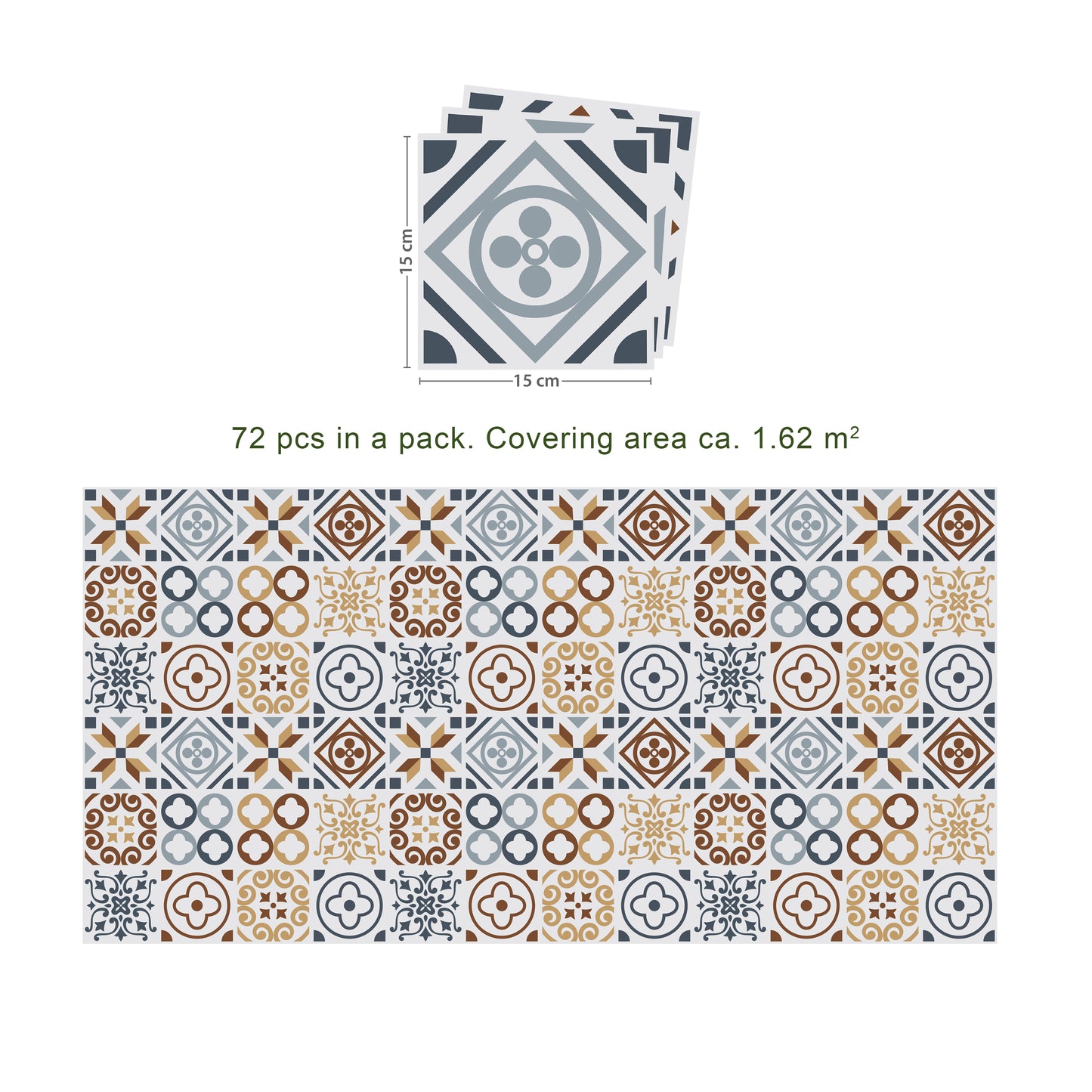 WT1504 - Azulejo Tiles Wall Stickers - 15 cm x 15 cm - 24 pcs.