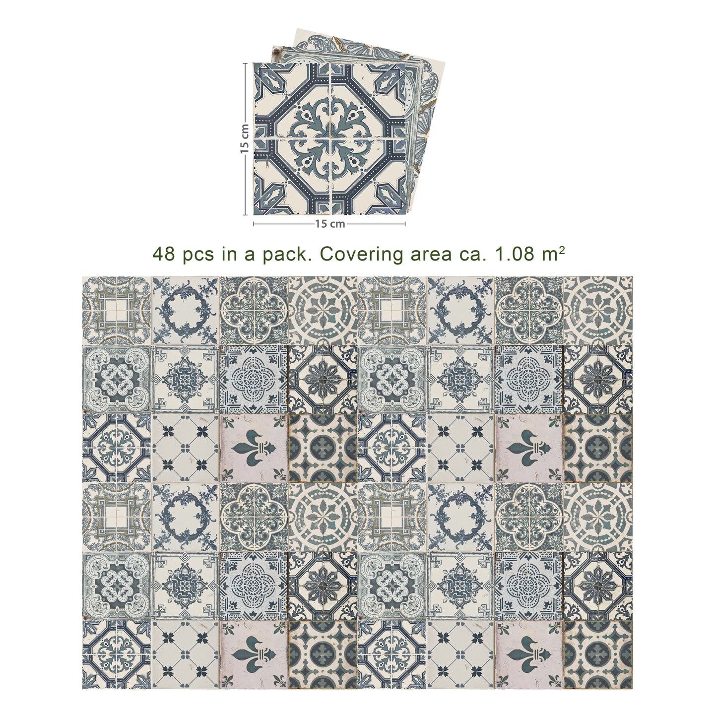WT1512 - Vintage Azulejo Tiles Wall Stickers - 15 x 15 cm - 24 pcs.