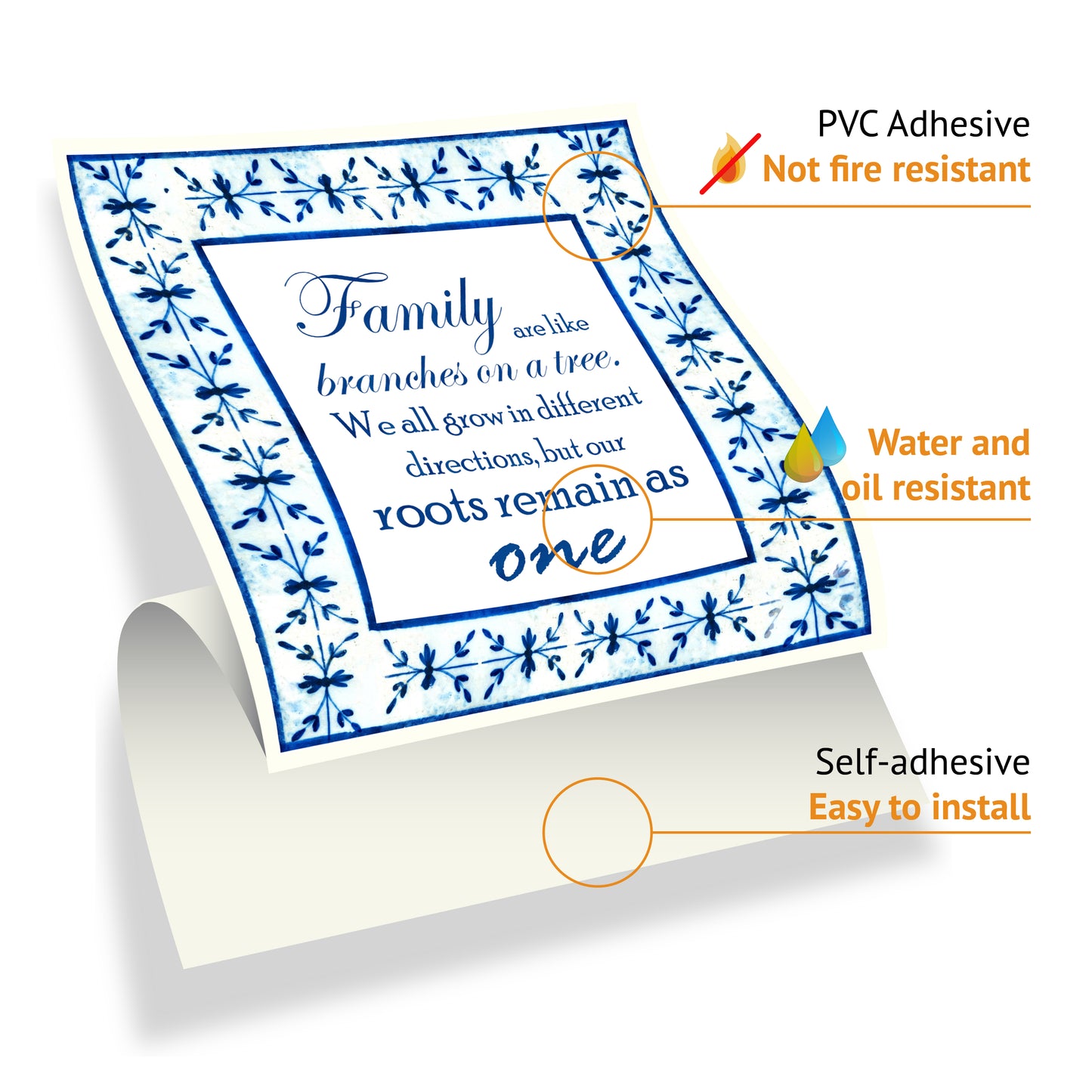 WT1513 - English Quote Vintage Blue Tile Sticker - 15 cm x 15 cm - 24 pcs