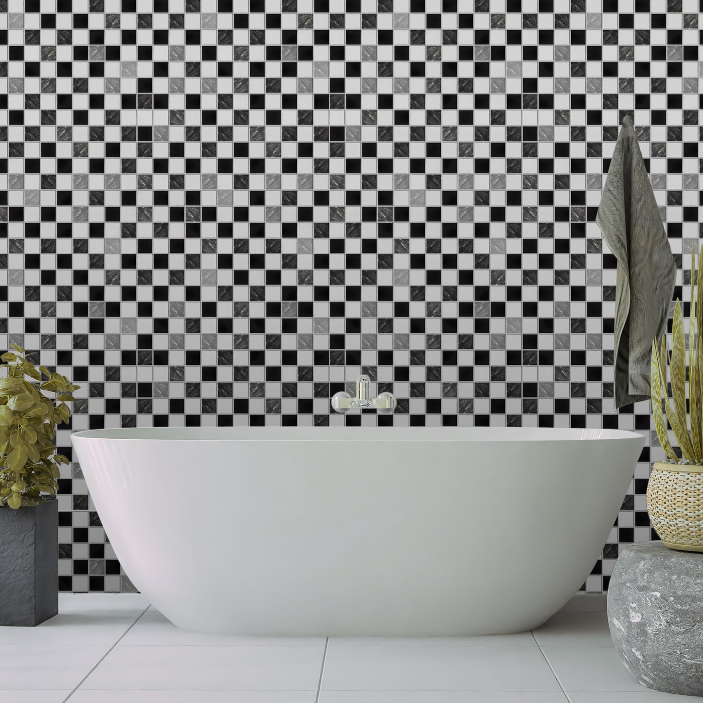 WT1530 - Small Marble Mosaic Tiles Wall Stickers - 15 cm x 15 cm - 24 pcs.