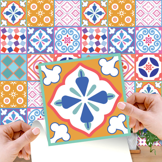 WT1538 - Classic Moroccan Colourful Mixed Tiles Wall Stickers Set 2 - 15 x 15 cm (6 x 6 inches) - 24 pcs