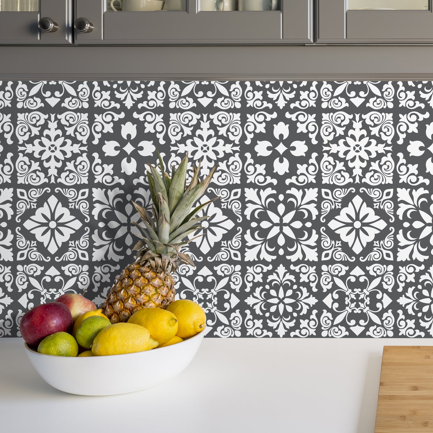 WT1542 - Dark Grey Spanish Renaissance Tiles Wall Stickers - 15 cm x 15 cm - 24 pcs