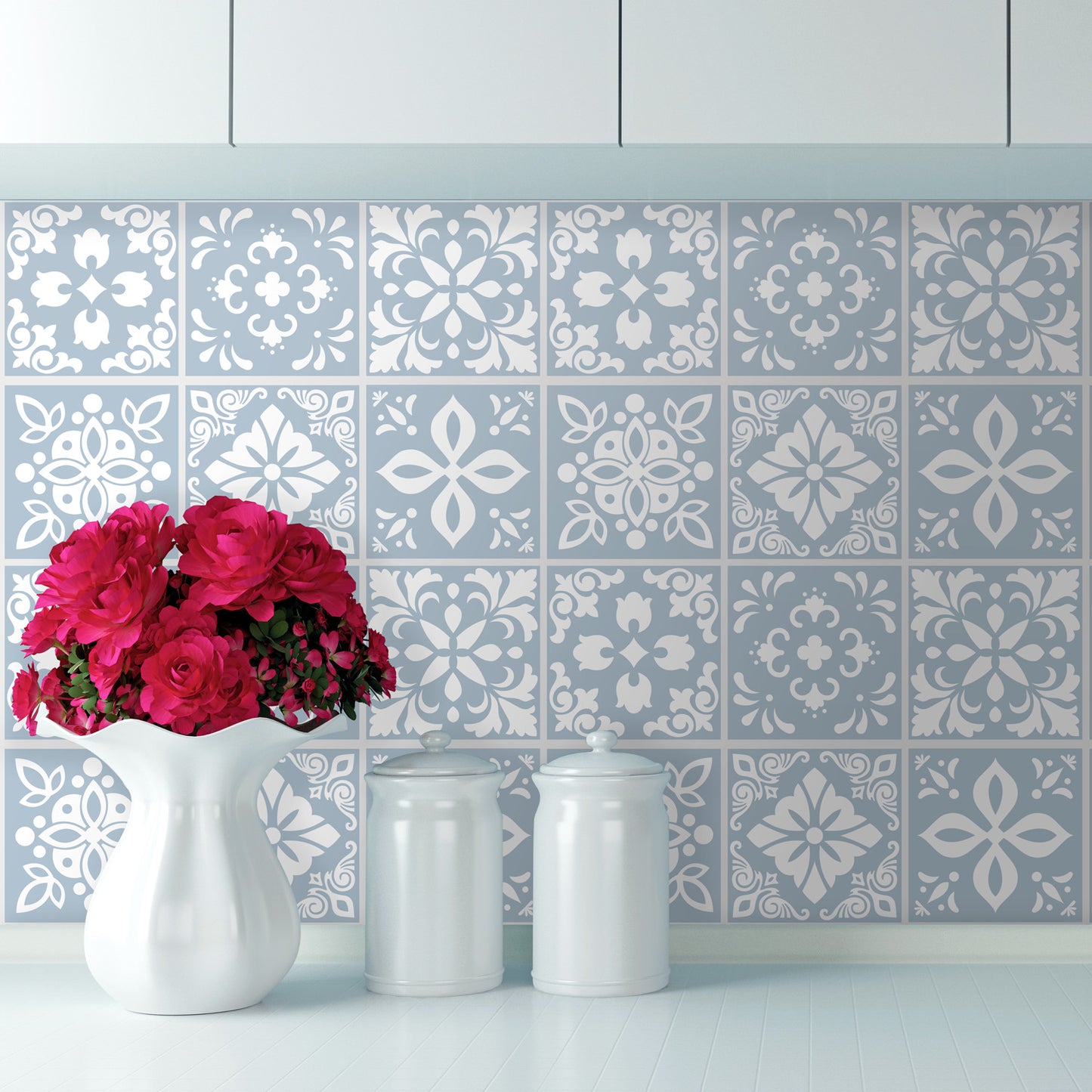 WT1555 - Triana Blue Grey Cemente Spanish Wall Tile Sticker Set - 15 cm x 15 cm - 24 pcs