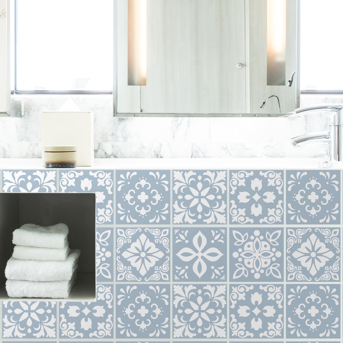 WT1555 - Triana Blue Grey Cemente Spanish Wall Tile Sticker Set - 15 cm x 15 cm - 24 pcs
