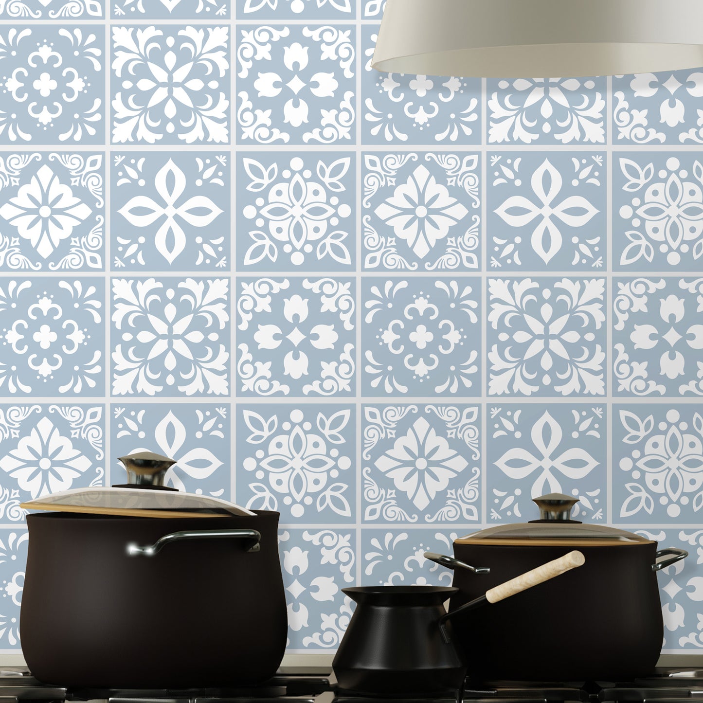 WT1555 - Triana Blue Grey Cemente Spanish Wall Tile Sticker Set - 15 cm x 15 cm - 24 pcs