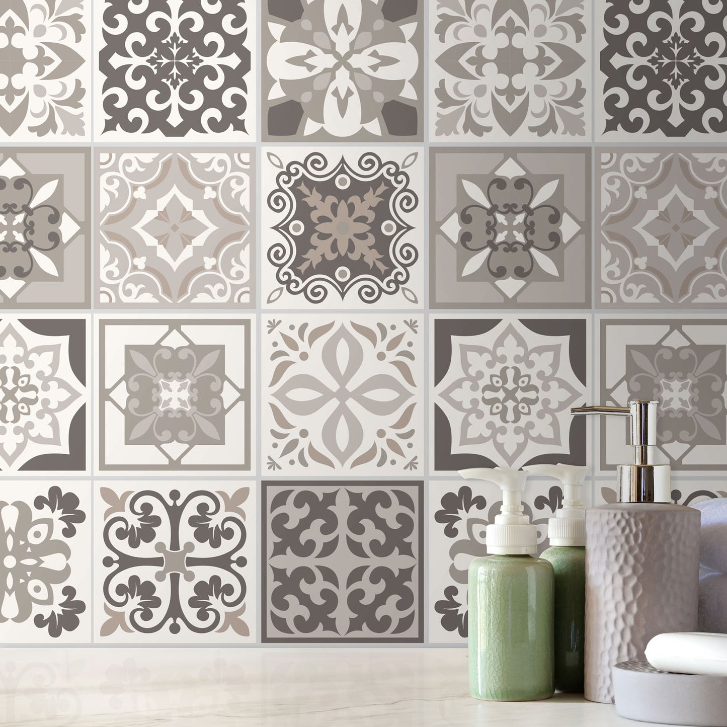 WT1570 - Noor Light Brown and Beige Mediterranean Wall Tile Sticker Set - 15 cm x 15 cm - 24 pcs