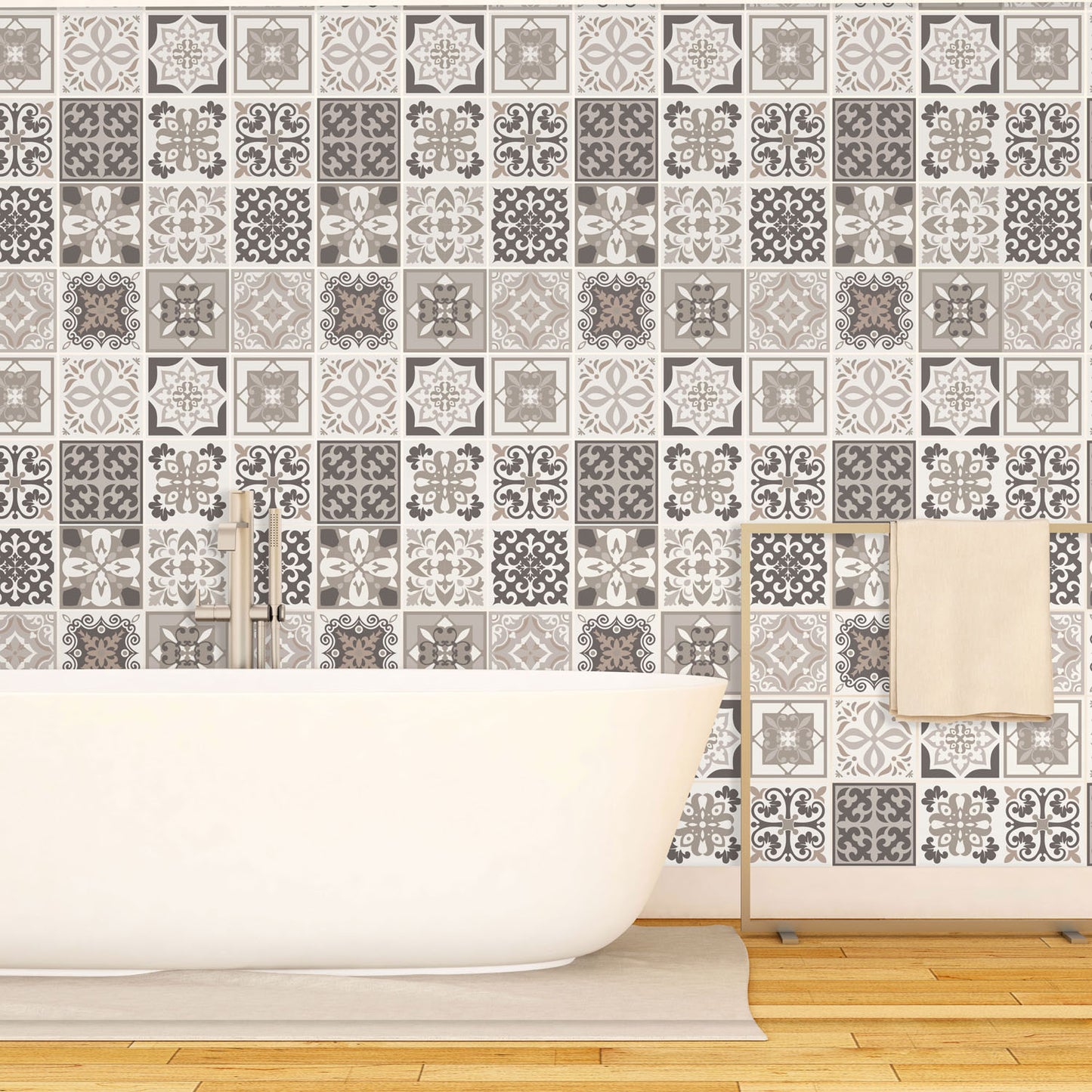 WT1570 - Noor Light Brown and Beige Mediterranean Wall Tile Sticker Set - 15 cm x 15 cm - 24 pcs