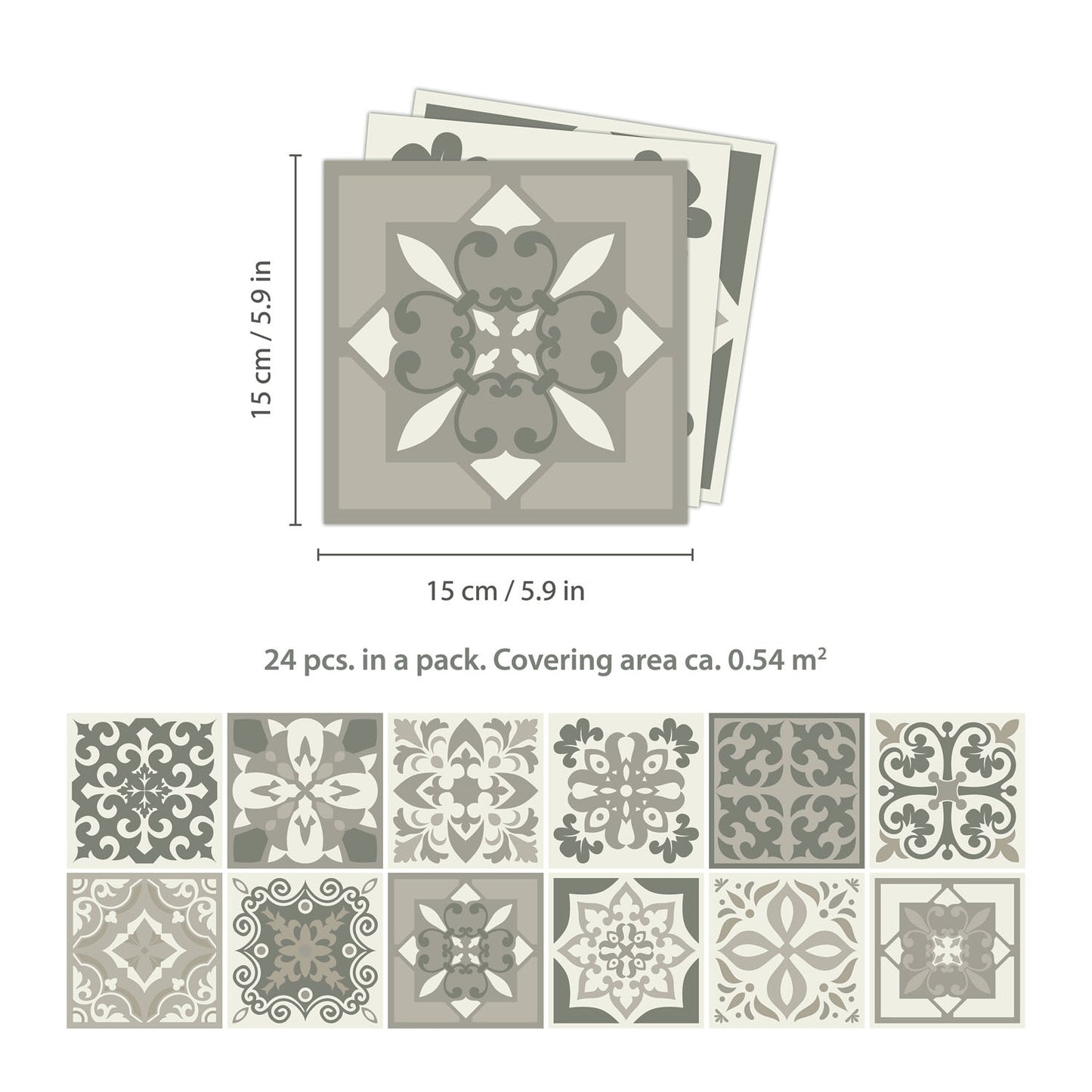 WT1570 - Noor Light Brown and Beige Mediterranean Wall Tile Sticker Set - 15 cm x 15 cm - 24 pcs