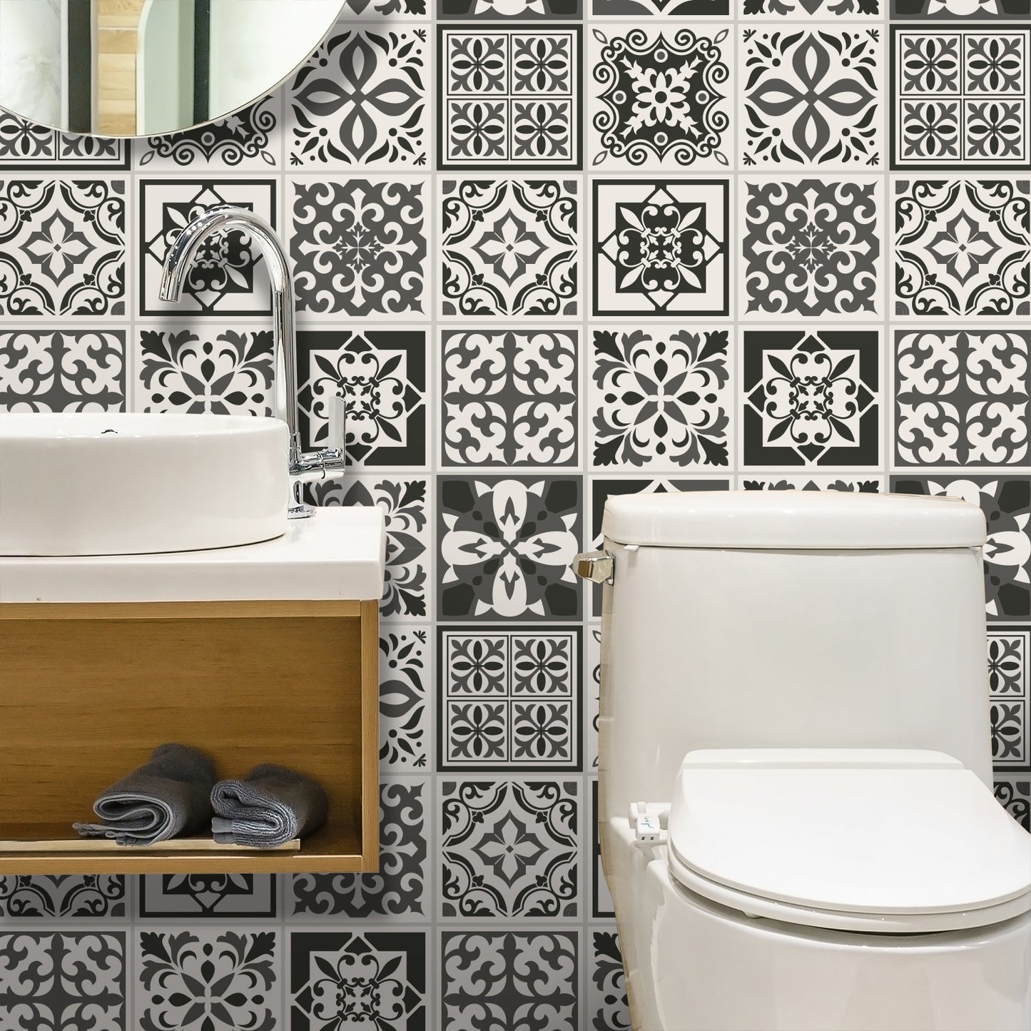 WT1571 - Ethor Dark Grey Mediterranean Wall Tile Sticker Set - 15 x 15 cm (6 x 6 in) - 24 pcs