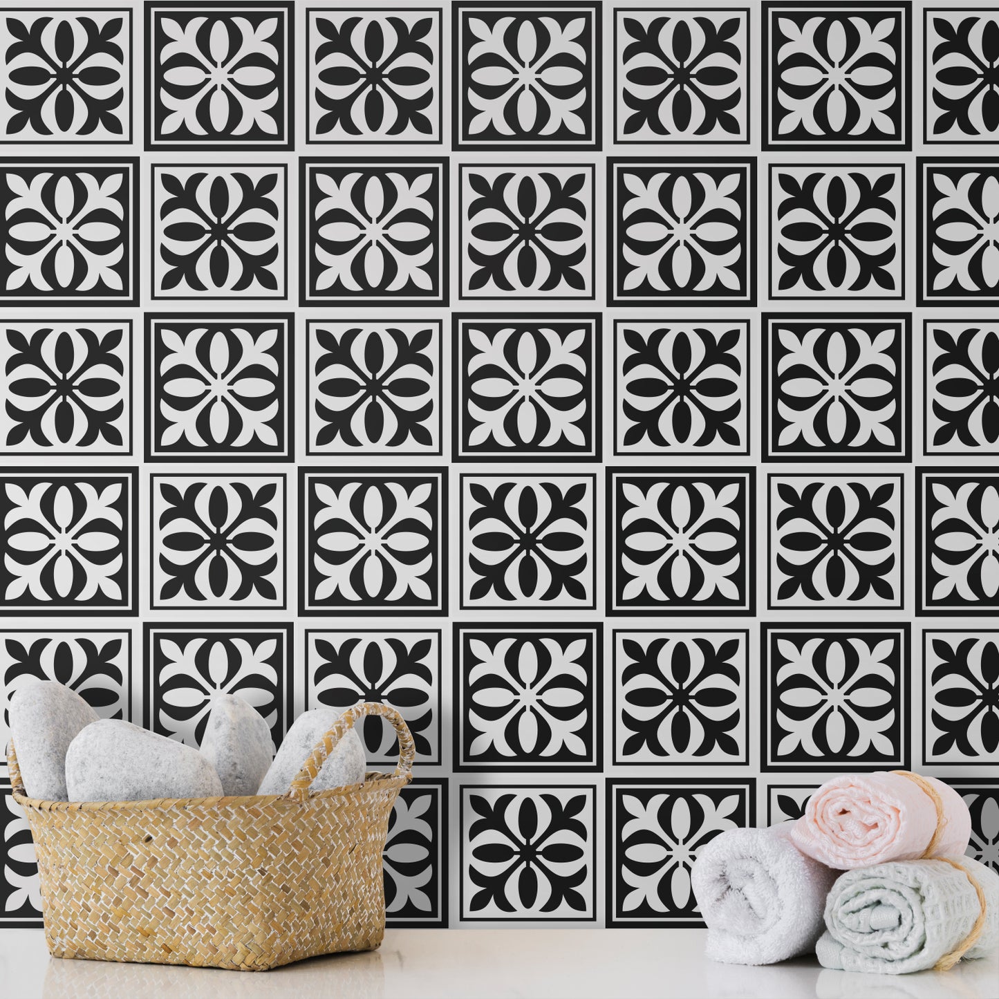 WT1574 - Emma Monocromatic Black Victorian Wall Tile Sticker Set - 15 x 15 cm (6 x 6 in) - 24 pcs