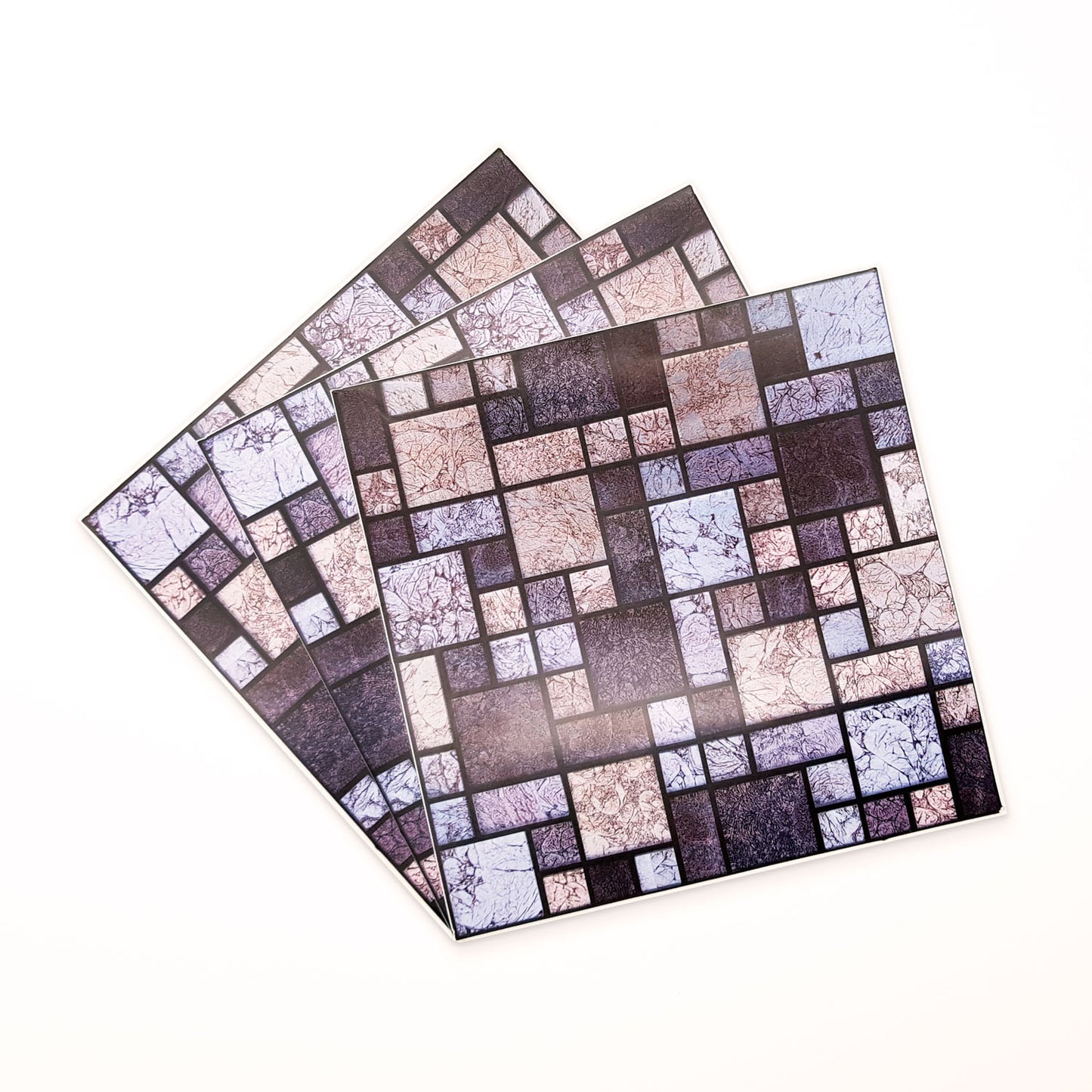 WT1588 - Brown and Beige Stone Mosaic Wall Tile Sticker Set - 15 x 15 cm (6 x 6 in) - 24 pcs