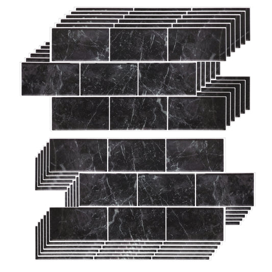 WT1901 - Black Marble Stone Tile Sticker 6 x 12 inches / 15.4 x 30.5 cm  - 12pcs in a pack