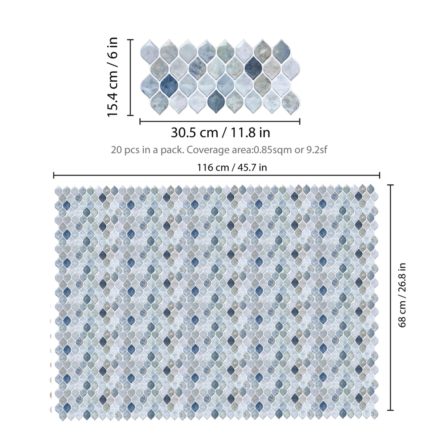 WT3D1802 - Leaf Grey Stone 3D Tile Sticker 30.5 x 15.4cm (12 x 6 in) - 20pcs in a pack