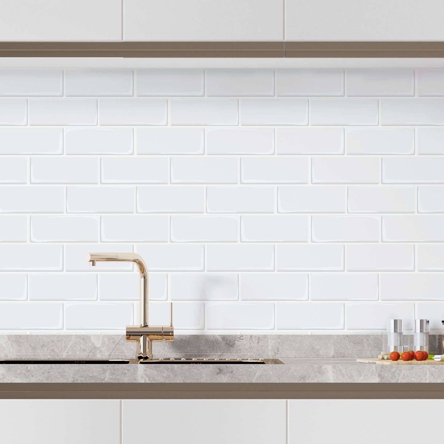 WT3D1804 - Pure White Metro Subway Tile 3D Tile Sticker 30.5 x 15.4cm (12 x 6 in) - 20pcs in a pack