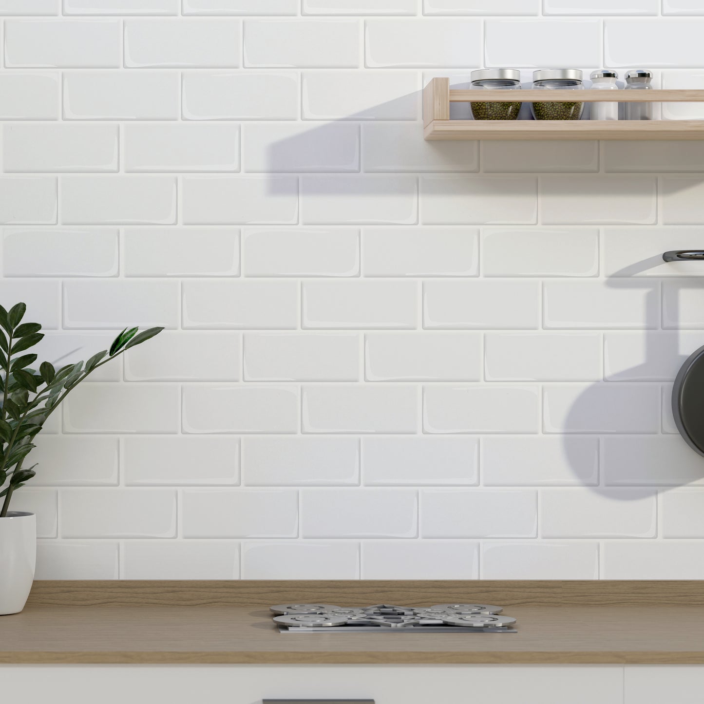 WT3D1804 - Pure White Metro Subway Tile 3D Tile Sticker 30.5 x 15.4cm (12 x 6 in) - 20pcs in a pack