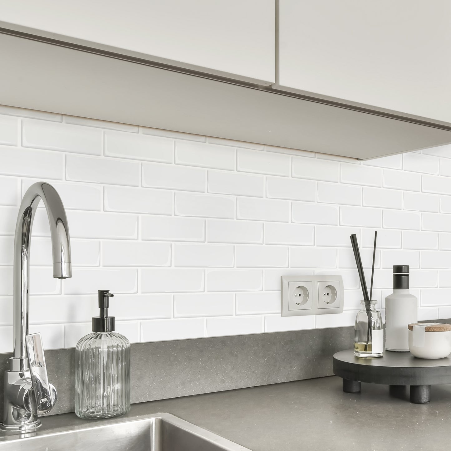 WT3D1804 - Pure White Metro Subway Tile 3D Tile Sticker 30.5 x 15.4cm (12 x 6 in) - 20pcs in a pack