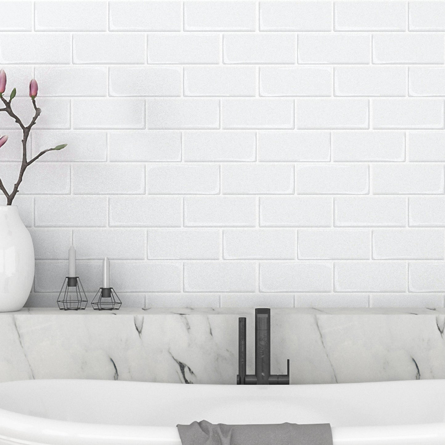 WT3D1804 - Pure White Metro Subway Tile 3D Tile Sticker 30.5 x 15.4cm (12 x 6 in) - 20pcs in a pack