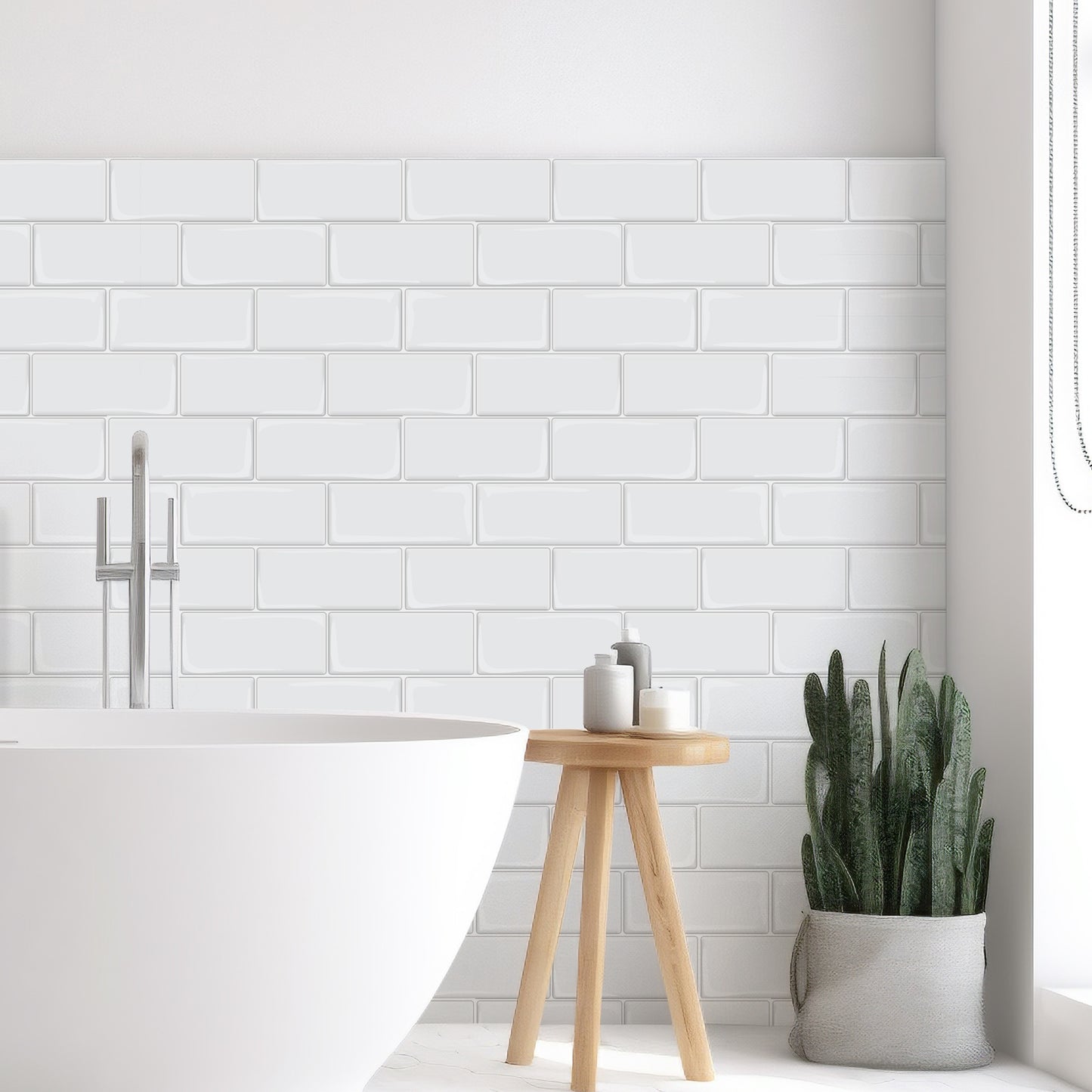 WT3D1805 - Pure White Mosaic 3D Tile Sticker 30.5 x 15.4cm (12 x 6 in) - 20pcs in a pack